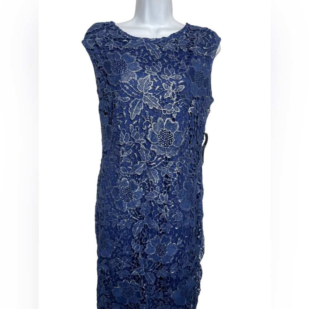 NWT Newβ York & Company dress size 12 stunning royal blue metallic sheath dress - Picture 3 of 13